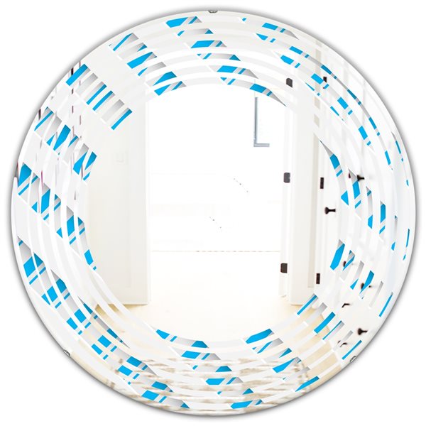 Designart Round 24-in 3D White and Blue Pattern VI Modern Polished Wall ...