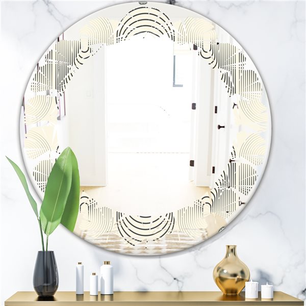 Designart 24-in Grey Round Monochrome Geometric Pattern X Polished Wall Mirror