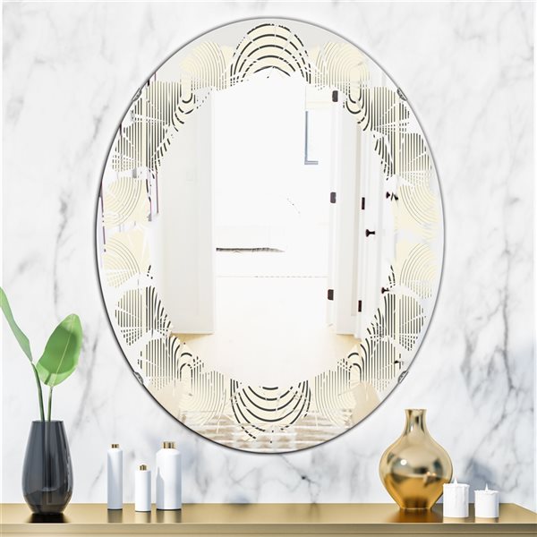 Designart 31.5-in L x 23.7-in W Oval Grey Monochrome Geometric Pattern X Modern Polished Wall Mirror
