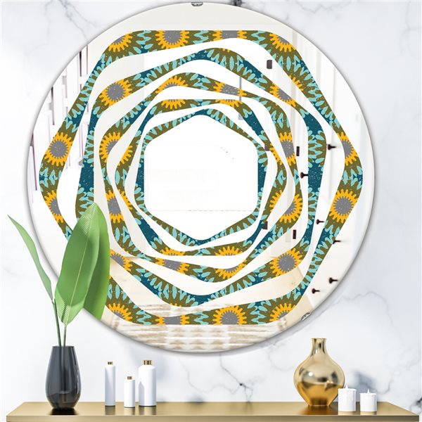Designart 24-in Yellow Round Retro Circular Pattern I Polished Wall Mirror