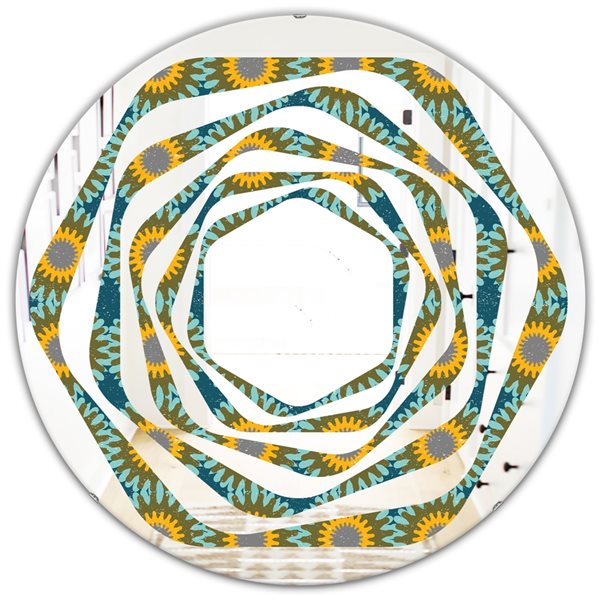 Designart 24-in Yellow Round Retro Circular Pattern I Polished Wall Mirror