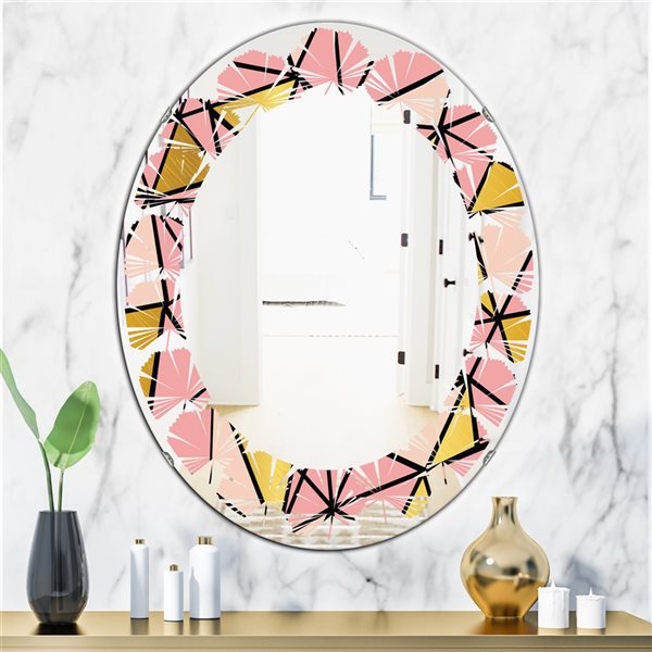 Designart Oval Pink 31.5-in L x 23.7-in W Triangular Gold Design II Polished Wall Mirror