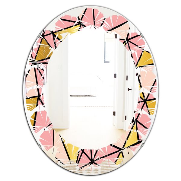 Designart Oval Pink 31.5-in L x 23.7-in W Triangular Gold Design II Polished Wall Mirror