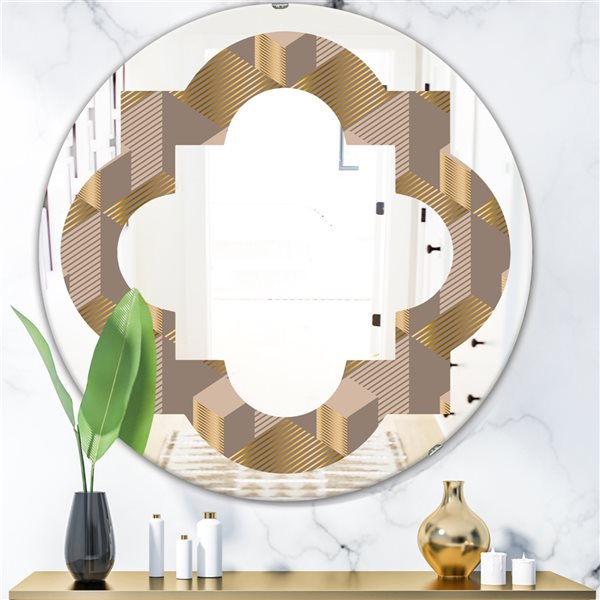 Designart 24-in Round Brown Retro Square Design V Polished Wall Mirror