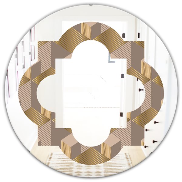 Designart 24-in Round Brown Retro Square Design V Polished Wall Mirror