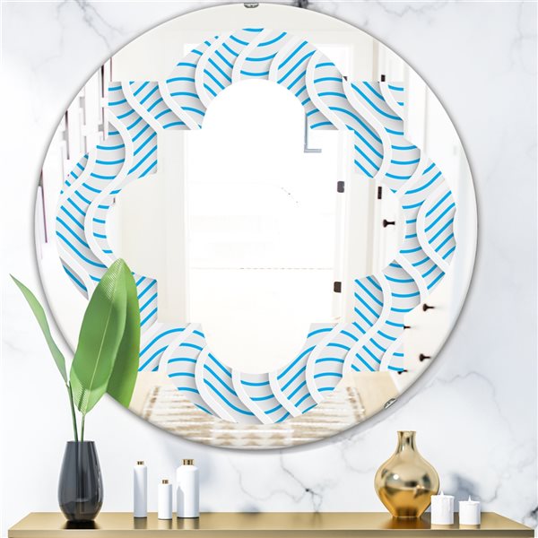 Designart 24-in Round 3D White and Light Blue Pattern II Polished Wall Mirror