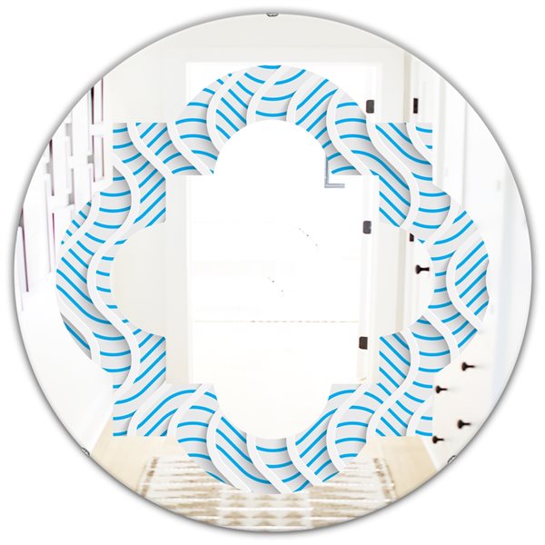 Designart 24-in Round 3D White and Light Blue Pattern II Polished Wall Mirror