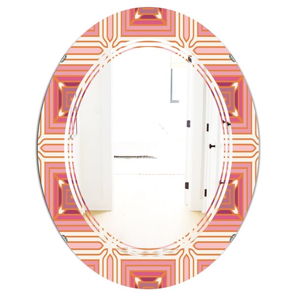 Designart Oval 31.5-in L x 23.7-in W Pink Retro Geometrical Abstract Minimal Pattern XI Polished Wall Mirror