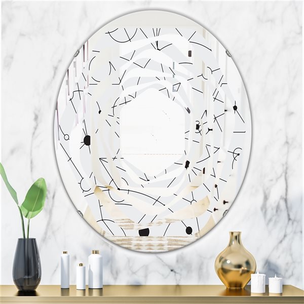 Designart 31.5-in L x 23.7-in W Oval White Retro Geometric Grid III Polished Wall Mirror