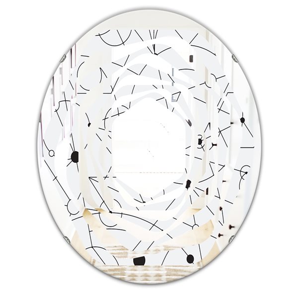 Designart 31.5-in L x 23.7-in W Oval White Retro Geometric Grid III Polished Wall Mirror