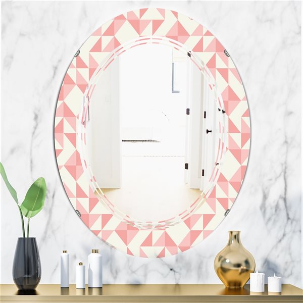 Designart Pink 31.5-in L x 23.7-in W Oval Abstract Geometric Pattern Polished Wall Mirror