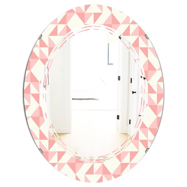 Designart Pink 31.5-in L x 23.7-in W Oval Abstract Geometric Pattern Polished Wall Mirror