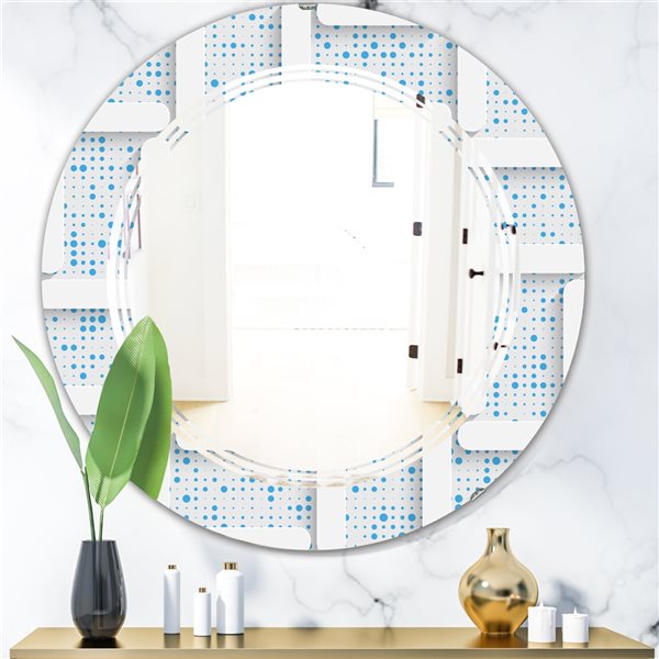 Designart 24-in Round 3D Light Blue and White Pattern I Polished Wall Mirror