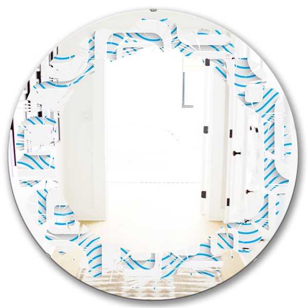 Designart Round 24-in 3D White and Blue Pattern I Polished Wall Mirror ...