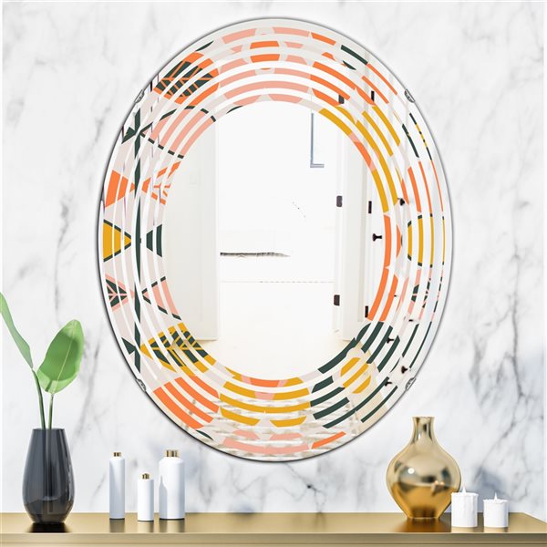 Designart Multicolour Oval 31.5-in L x 23.7-in W Botanical Retro Design II Polished Wall Mirror
