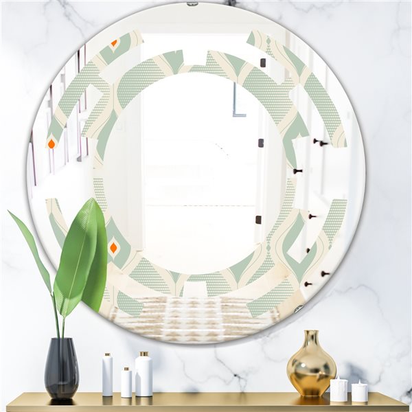 Designart 24-in Round Green Retro Abstract Drops VII Modern Polished Wall Mirror