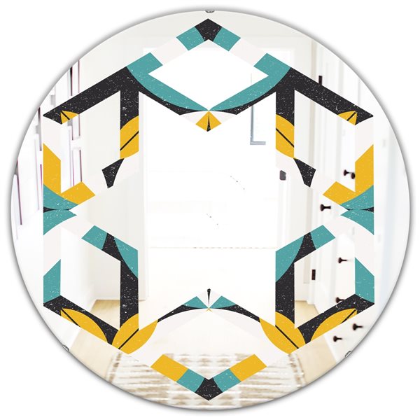 Designart Retro Abstract Design VII 24-in Round Blue Wall Mirror ...