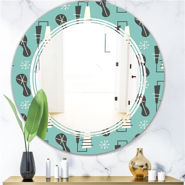 Designart 1950 Retro Pattern II 24-in x 24-in Round Blue Wall Mirror
