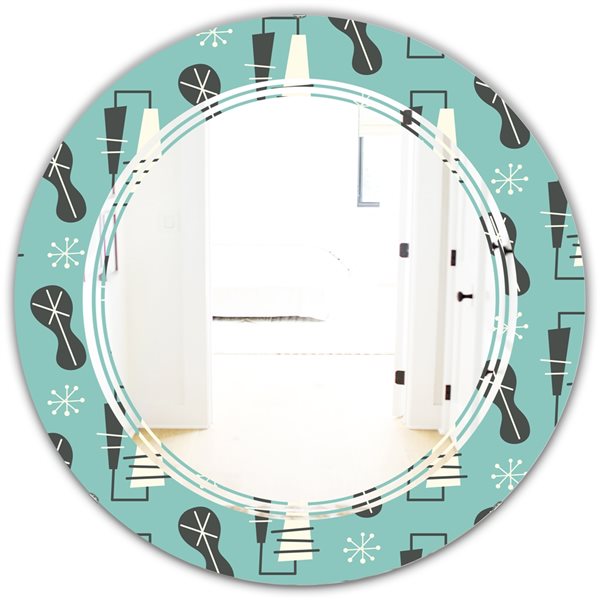 Designart 1950 Retro Pattern II 24-in x 24-in Round Blue Wall Mirror