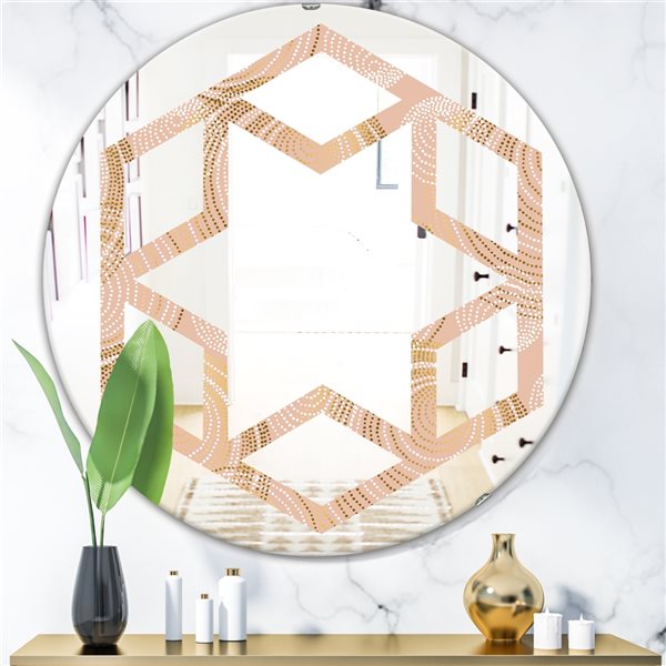 Designart Rose Gold Abstract Geometry Luxury 24-in x 24-in Round Beige ...