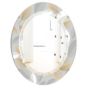 DesignArt Luxury Geometric Fall Leaves Pattern 31.5-in x 23.7-in Oval Grey Polished Mirror