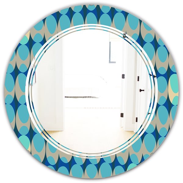 Designart 24-in x 24-in Round Blue Polished Wall Mirror - Retro ...