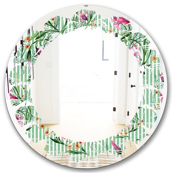 Designart Floral Botanical Retro IX 24-in x 24-in Round Green Polished ...