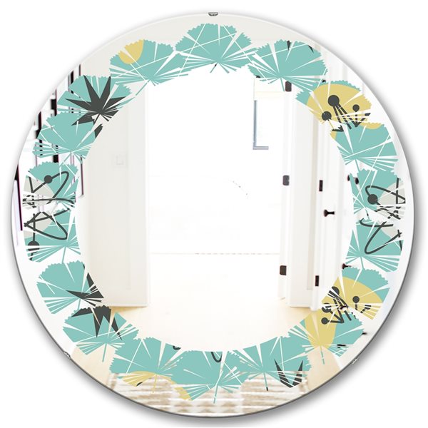 Designart 1950 Retro Pattern I 24-in Round Blue Polished Wall Mirror ...