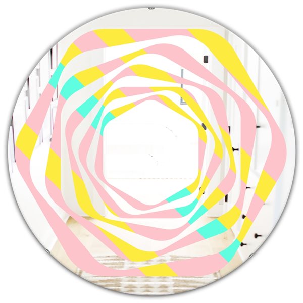 Designart Memphis Retro Neon Pattern 24-in Round Yellow Wall Mirror ...