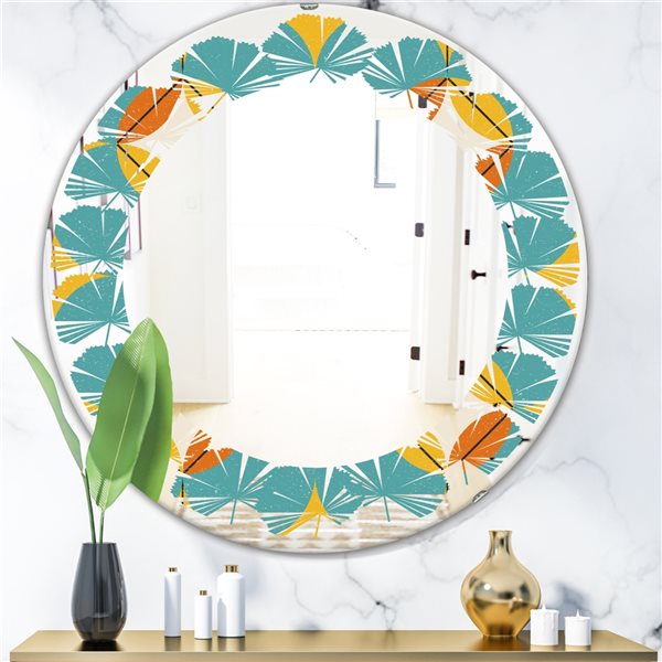 Designart Diamond Retro IV 24-in Round Blue Polished Mirror