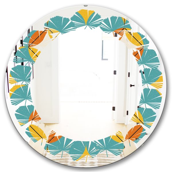 Designart Diamond Retro IV 24-in Round Blue Polished Mirror