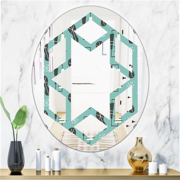 Designart 1950 Retro Pattern II 31.5-in x 23.7-in Oval Polished Wall Mirror