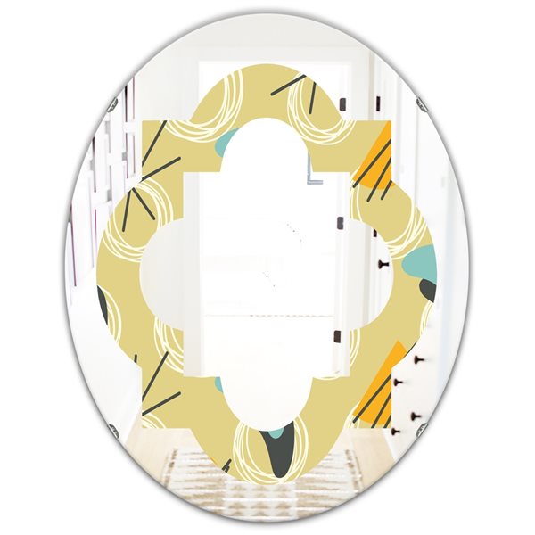 Designart Retro Abstract Design II 31.5-in x 23.7-in Oval Yellow Wall ...