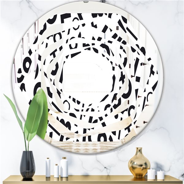 Designart Geometric Pattern XIII 24-in x 24-in Round Black Polished Wall Mirror