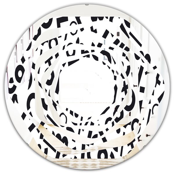 Designart Geometric Pattern XIII 24-in x 24-in Round Black Polished Wall Mirror