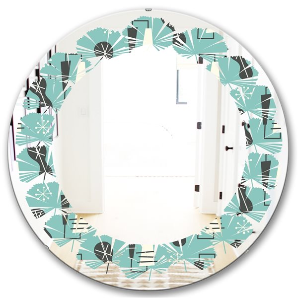 Designart 1950 Retro Pattern II 24-in Round Blue Polished Mirror ...