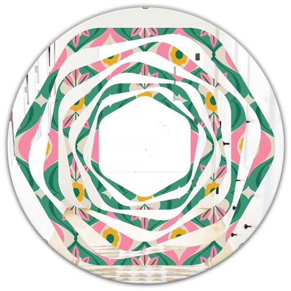 Designart Retro Pattern With Leaves and Flowers 24-in x 24-in Round ...