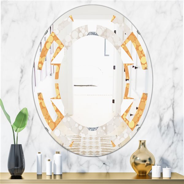 Designart Geometric Retro Design I 31.5-in x 23.7-in Oval Yellow Polished Wall Mirror