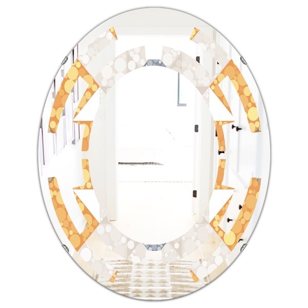 Designart Geometric Retro Design I 31.5-in x 23.7-in Oval Yellow Polished Wall Mirror