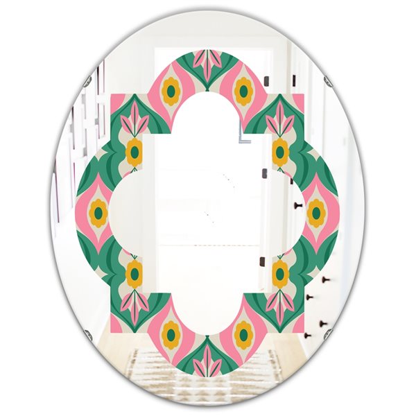 Designart Retro Pattern With Flowers and Leaves 31.5-in x 23.7-in Oval Polished Wall Mirror