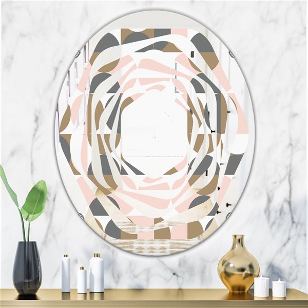 Designart Retro Circular Pattern IV 23.7-in x 31.5-in Oval Pink Wall Mirror