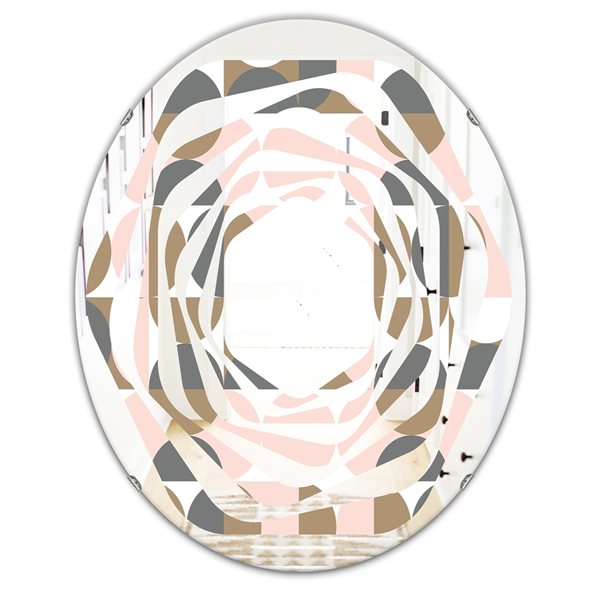 Designart Retro Circular Pattern IV 23.7-in x 31.5-in Oval Pink Wall Mirror