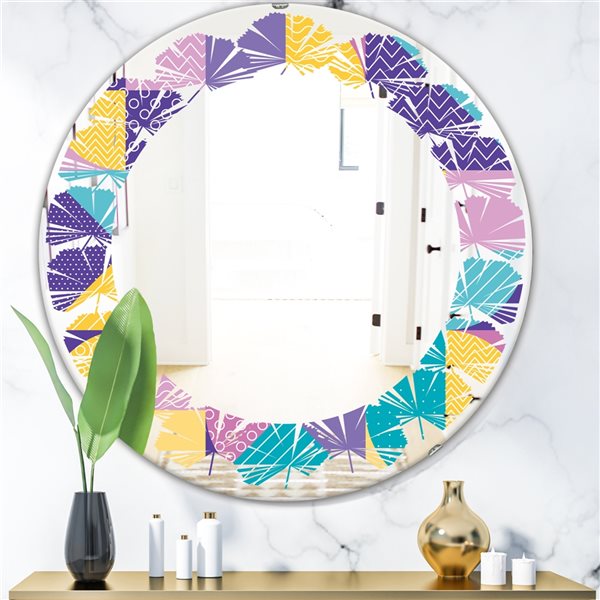 Designart Geometrical Pastel Abstract I 24-in Round Blue Polished Mirror