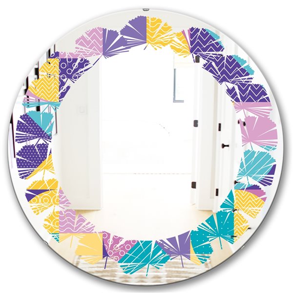 Designart Geometrical Pastel Abstract I 24-in Round Blue Polished Mirror