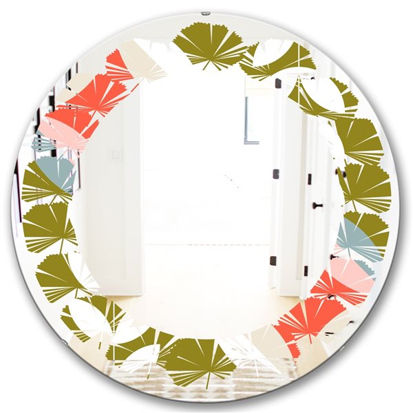 Designart Retro Botanical Pattern I 24-in Round Pink Mirror MIR24191-C3 ...