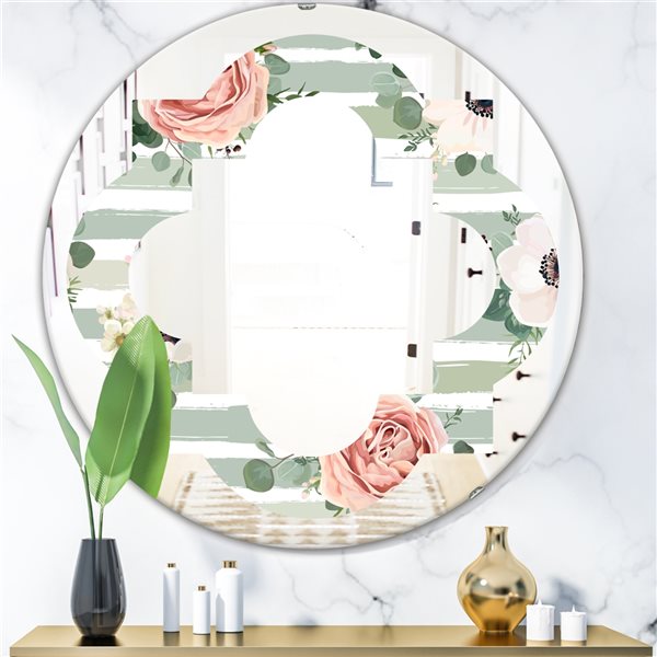 Designart Floral Retro Pattern V 24-in x 24-in Round Green Wall Mirror