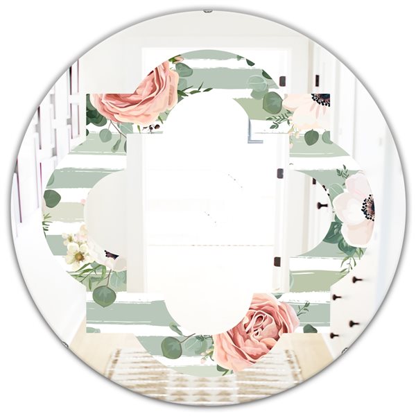 Designart Floral Retro Pattern V 24-in x 24-in Round Green Wall Mirror