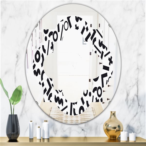 Designart Monochrome Geometric Pattern XIII 31.5-in x 23.7-in Oval Black Wall Mirror