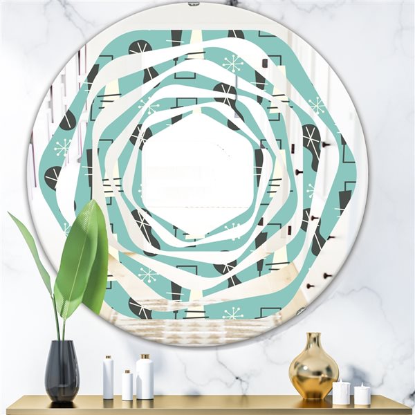 Designart 1950 Retro Pattern II 24-in x 24-in Round Polished Wall Mirror