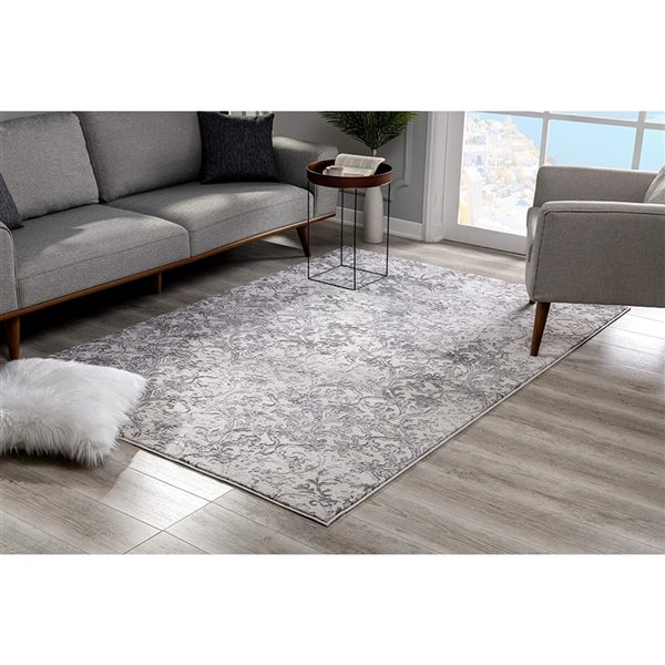 Rug Branch Tapis d'intérieur contemporain moderne floral beige gris - 9 x 12